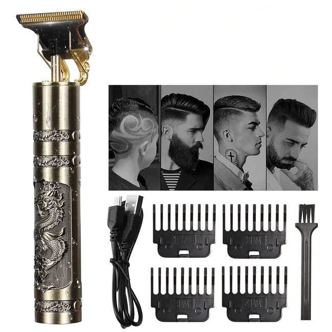 Professional T9 trimmer: cordless metal shaver for men's hair and beard.